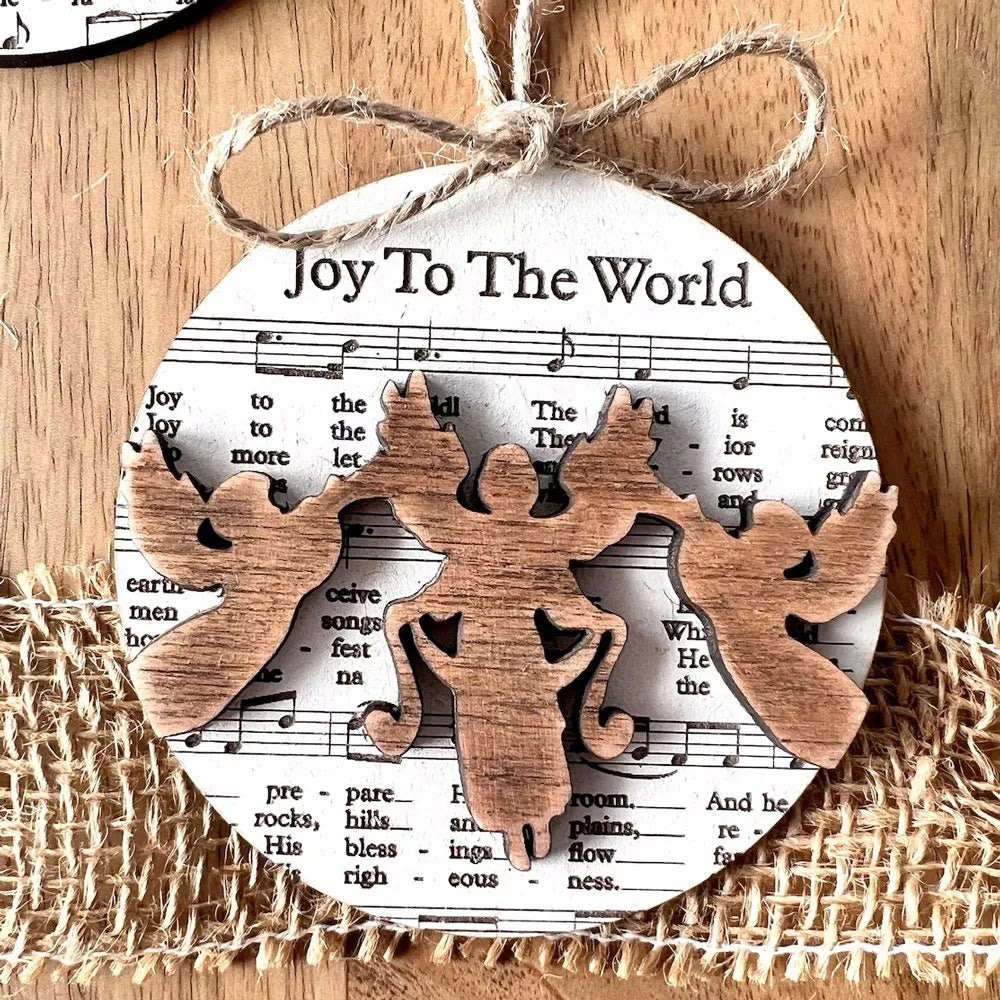 Christianartworkshop 5 Rustic Style Wooden Music Sheet Christmas Nativity Ornaments