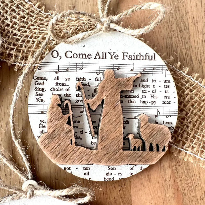 Christianartworkshop 5 Rustic Style Wooden Music Sheet Christmas Nativity Ornaments