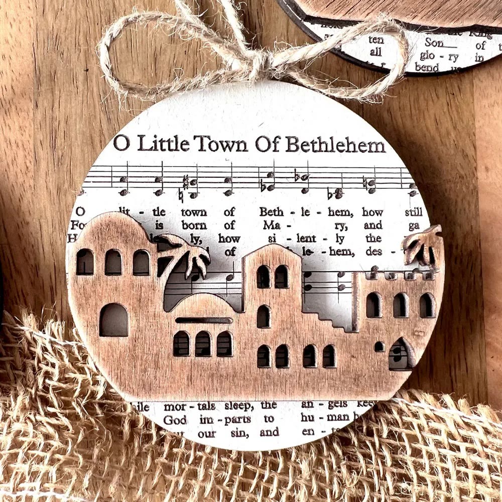 Christianartworkshop 5 Rustic Style Wooden Music Sheet Christmas Nativity Ornaments