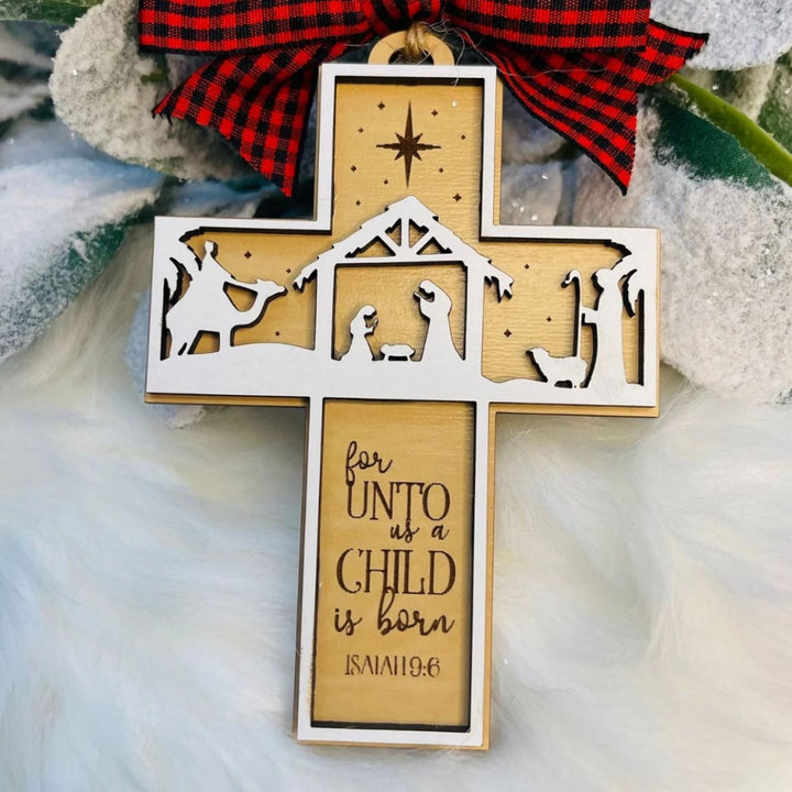 Christianartworkshop Rustic Style Cross Ornaments with Isaiah 9:6 Quote Christmas Nativity Ornaments