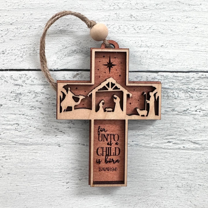 Christian Art Rustic Style Cross Ornaments with Isaiah 9:6 Quote Christmas Nativity Ornaments