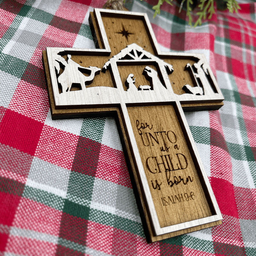 Christianartworkshop Rustic Style Cross Ornaments with Isaiah 9:6 Quote Christmas Nativity Ornaments