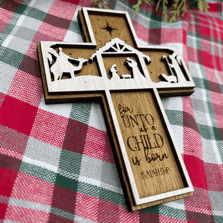 Christian Art Rustic Style Cross Ornaments with Isaiah 9:6 Quote Christmas Nativity Ornaments