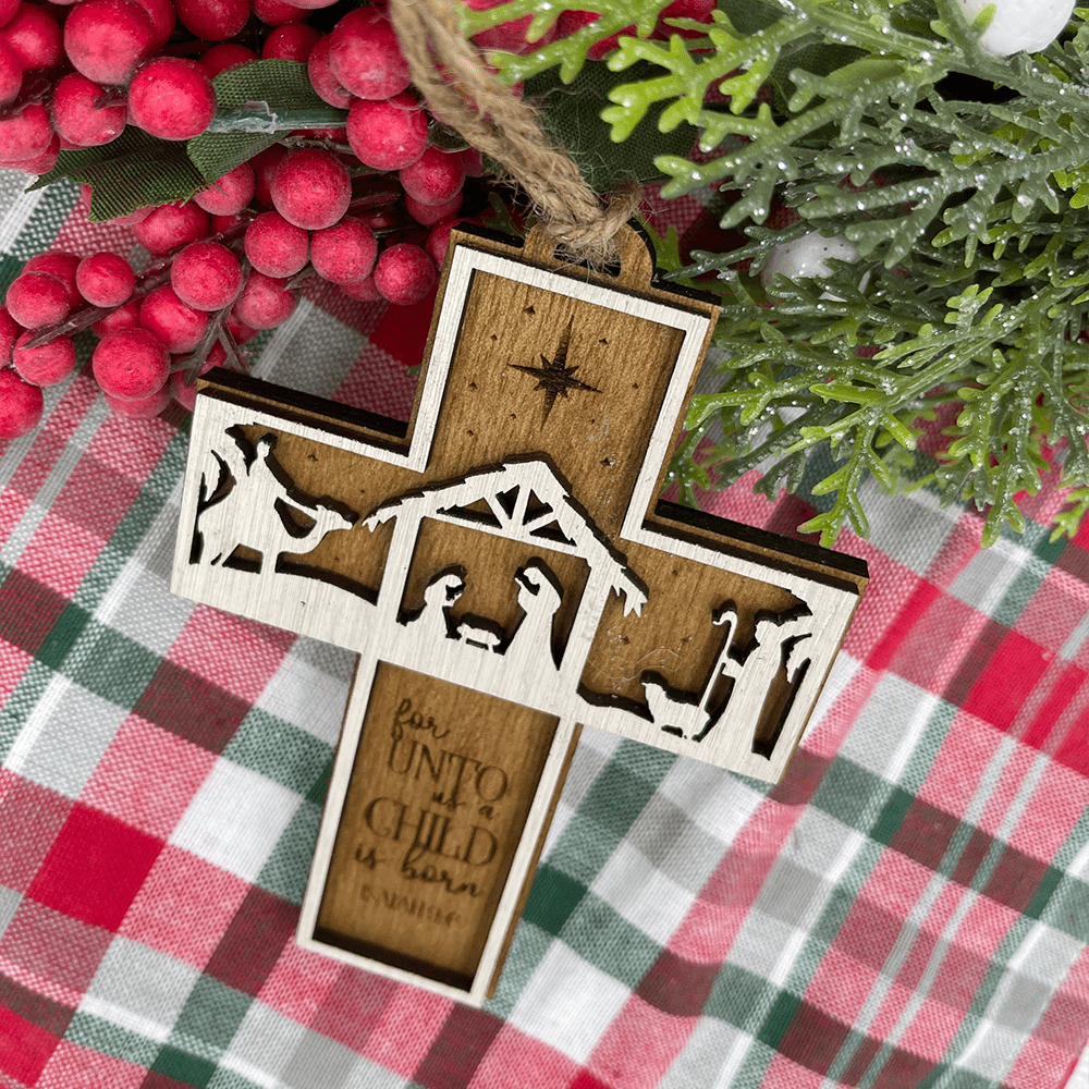 Christianartworkshop Rustic Style Cross Ornaments with Isaiah 9:6 Quote Christmas Nativity Ornaments