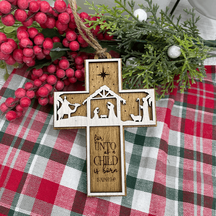 Christian Art Rustic Style Cross Ornaments with Isaiah 9:6 Quote Christmas Nativity Ornaments