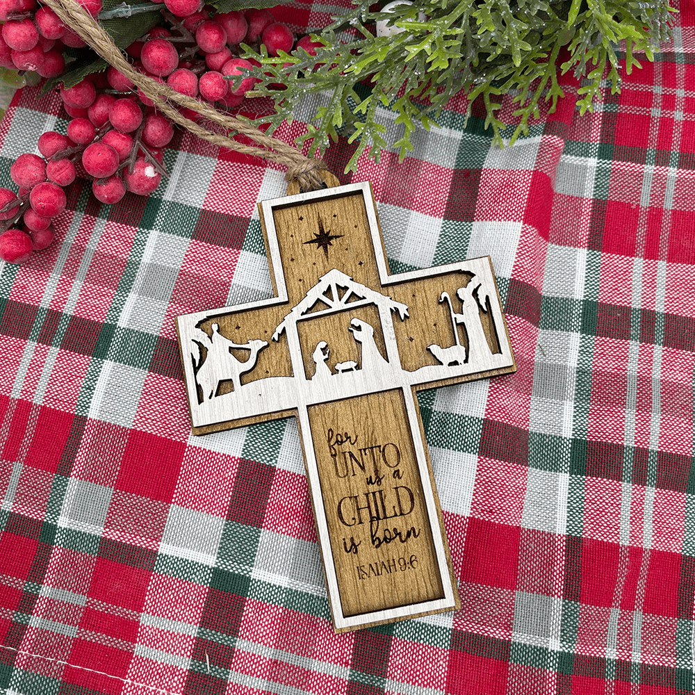 Christianartworkshop Rustic Style Cross Ornaments with Isaiah 9:6 Quote Christmas Nativity Ornaments