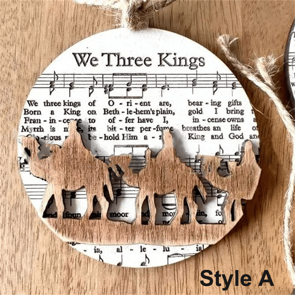 Christianartworkshop 5 Rustic Style Wooden Music Sheet Christmas Nativity Ornaments