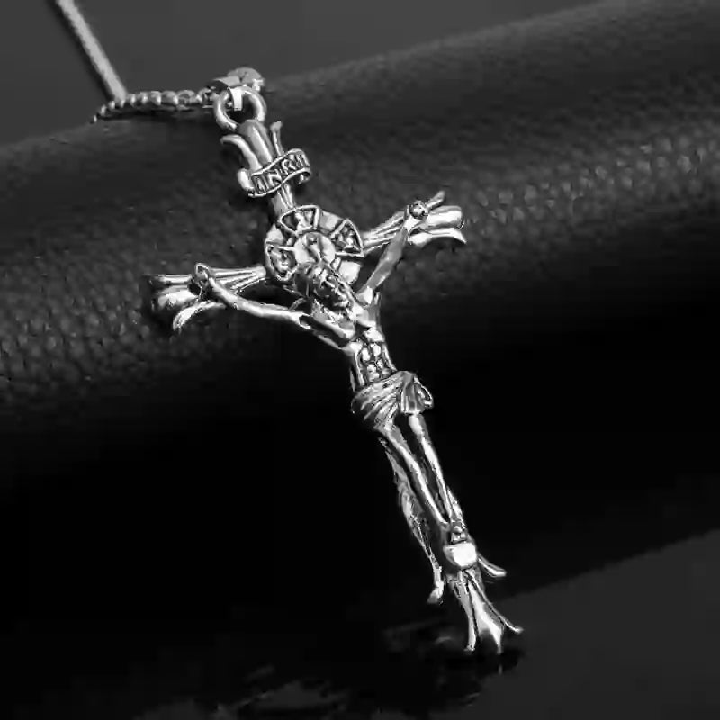 Christianartworkshop Retro Style Stainless Steel Crucifix Jewelry Chain Pendant Necklace