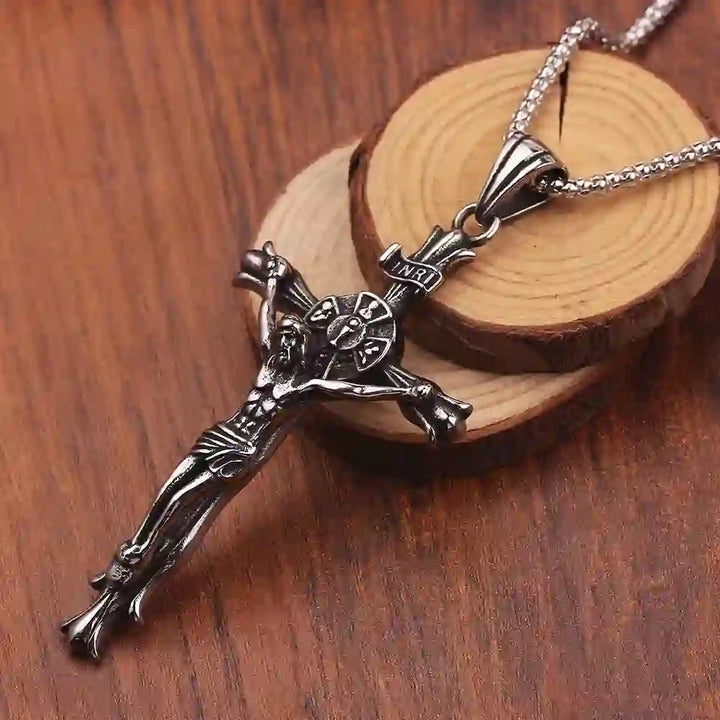 Christianartworkshop Retro Style Stainless Steel Crucifix Jewelry Chain Pendant Necklace