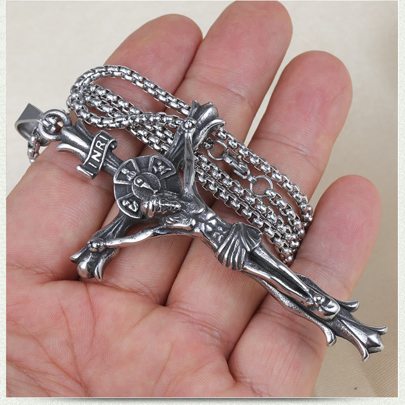 Christianartworkshop Retro Style Stainless Steel Crucifix Jewelry Chain Pendant Necklace