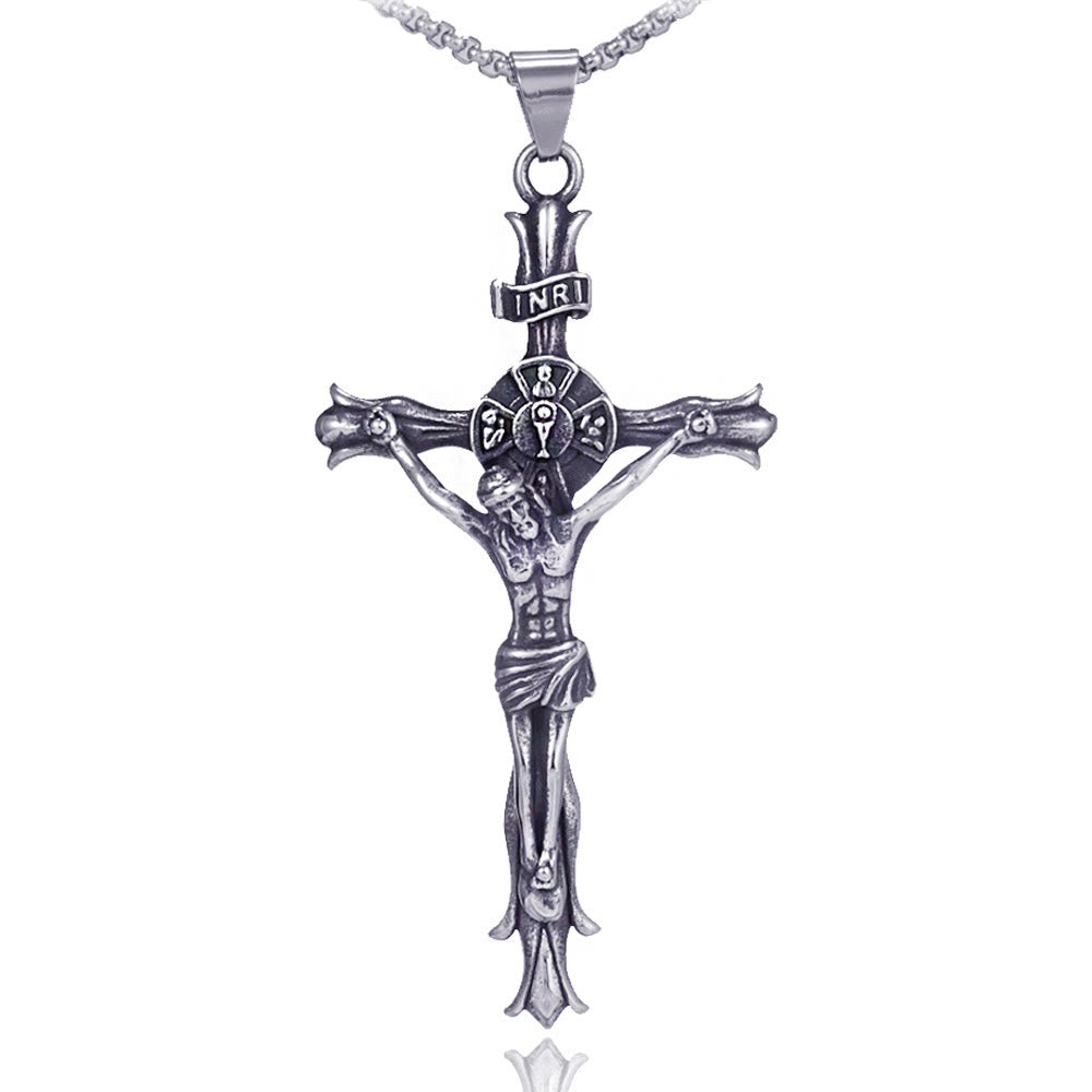 Christianartworkshop Retro Style Stainless Steel Crucifix Jewelry Chain Pendant Necklace