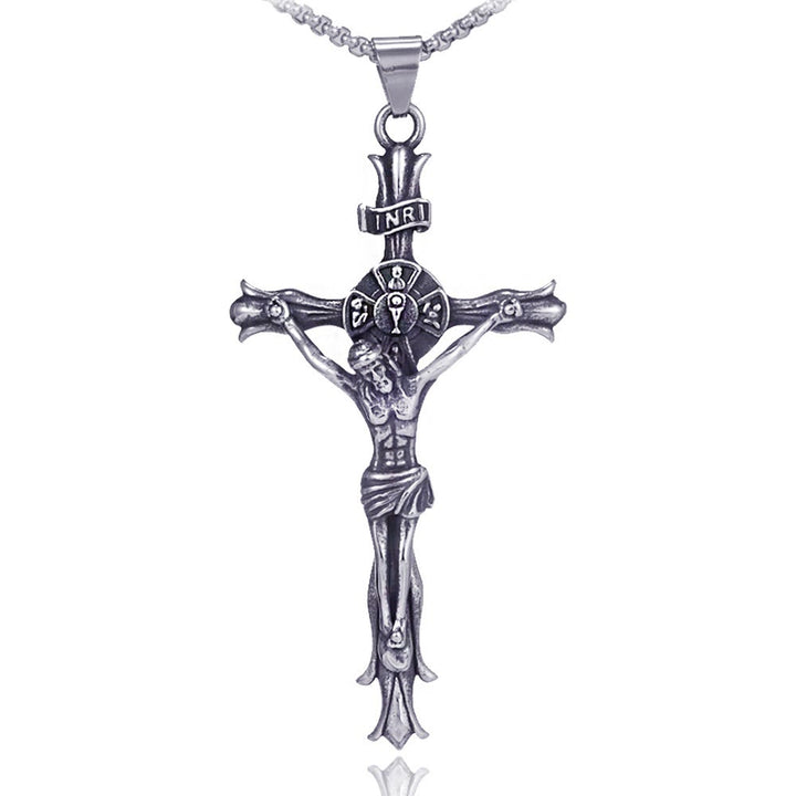 Christian Art Retro Style Stainless Steel Crucifix Jewelry Chain Pendant Necklace