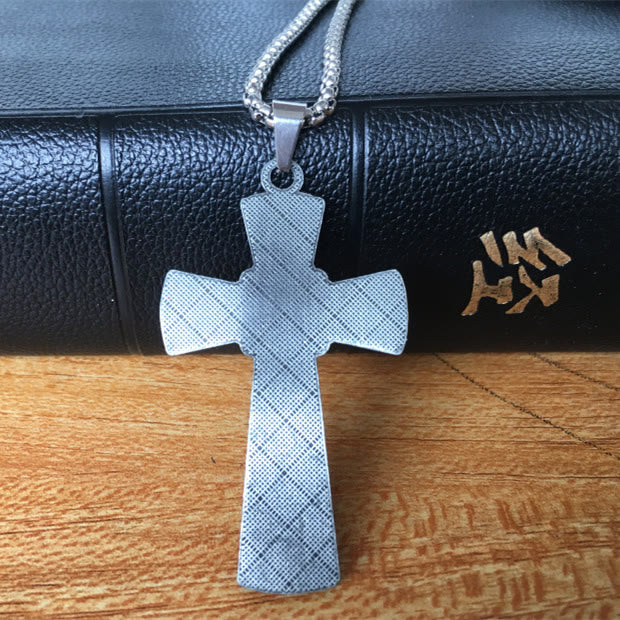 Christian Art Retro Style Tree Pattern Jesus Cross Titanium Steel Pendant Necklace