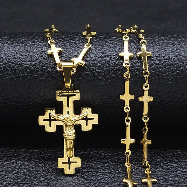 Christian Art Retro Noble Style Crucifix with Cross Chain Pendant Necklace