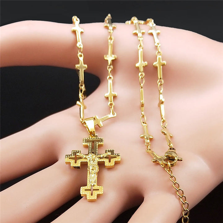 Christian Art Retro Noble Style Crucifix with Cross Chain Pendant Necklace