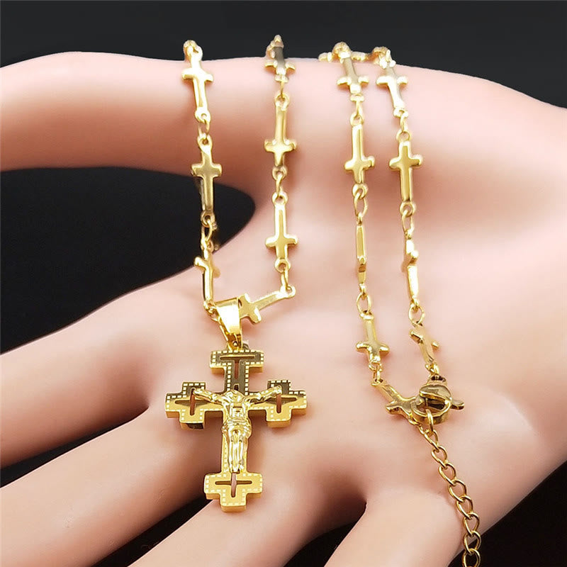 Christianartworkshop Retro Noble Style Crucifix with Cross Chain Pendant Necklace