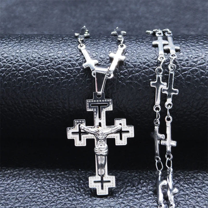 Christianartworkshop Retro Noble Style Crucifix with Cross Chain Pendant Necklace