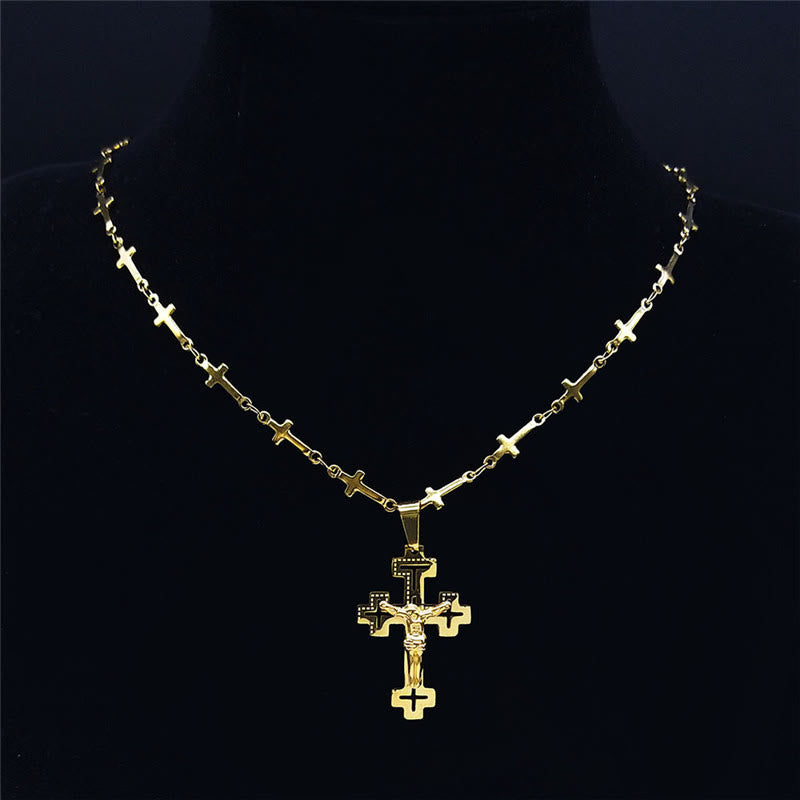 Christian Art Retro Noble Style Crucifix with Cross Chain Pendant Necklace