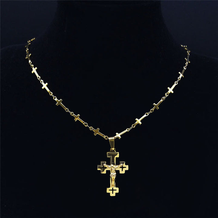 Christianartworkshop Retro Noble Style Crucifix with Cross Chain Pendant Necklace