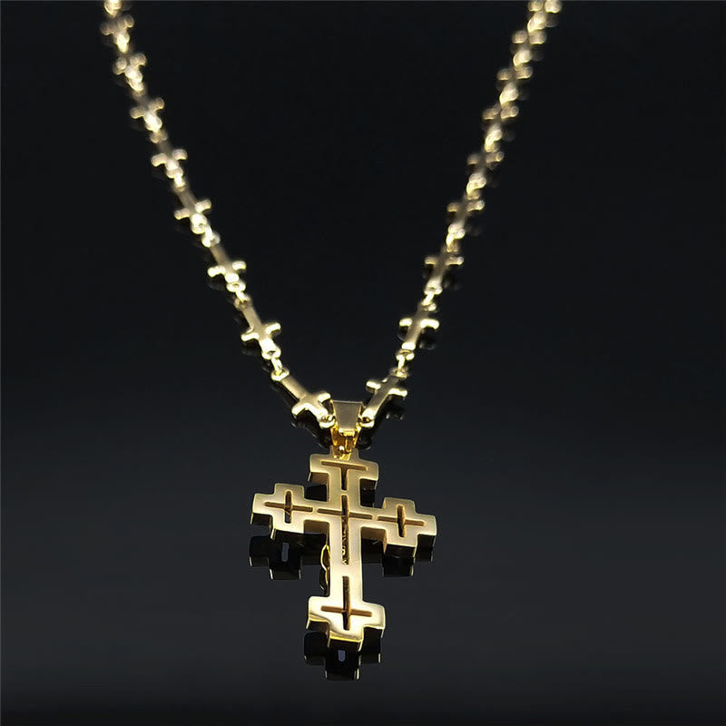 Christian Art Retro Noble Style Crucifix with Cross Chain Pendant Necklace