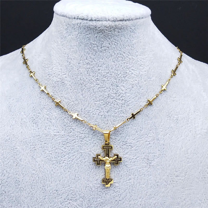 Christian Art Retro Noble Style Crucifix with Cross Chain Pendant Necklace