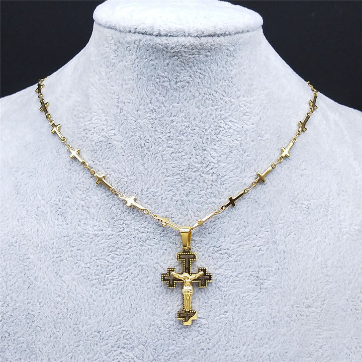 Christianartworkshop Retro Noble Style Crucifix with Cross Chain Pendant Necklace