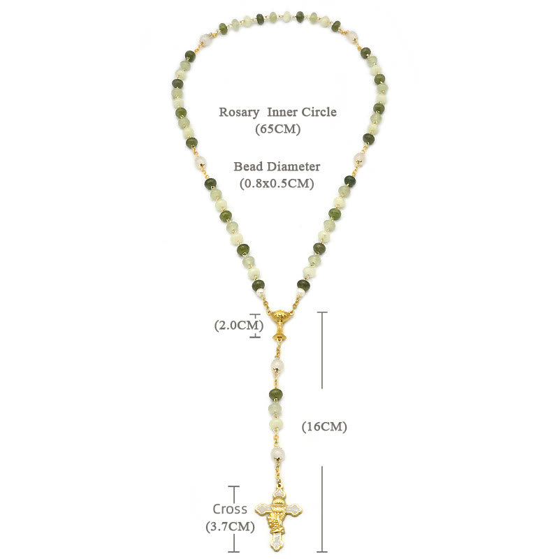 Christianartworkshop Holy Grail & Crucifix with Eucharistic of 5*8 mm Round Green Chalcedony Alloy Chain Rosary