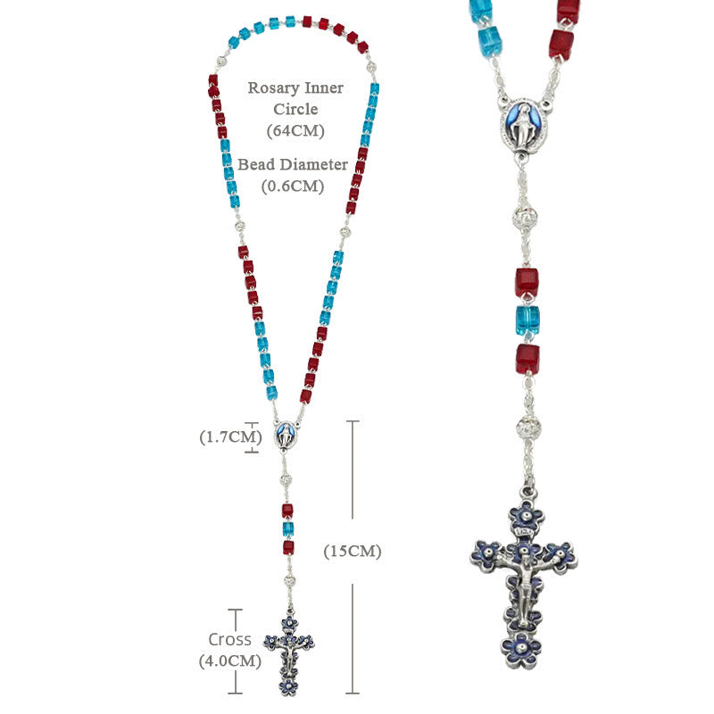 Christian Art Miraculous Medal & Crucifix of 6 mm Square Multicolor Crystal Alloy Chain Rosary