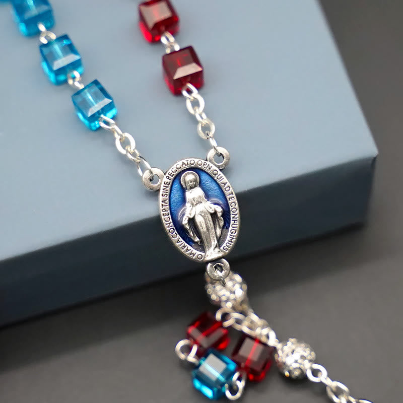 Christianartworkshop Miraculous Medal & Crucifix of 6 mm Square Multicolor Crystal Alloy Chain Rosary