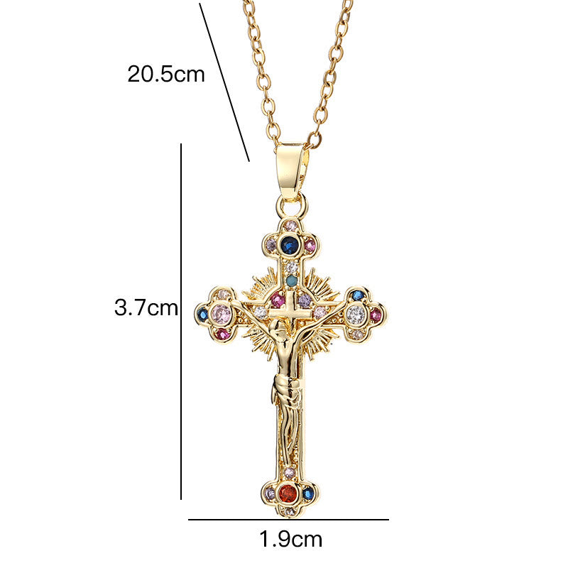 Christian Art Fresh Pastoral Style Crucifix with Biblical Colorful Gemstones Pendant Necklace