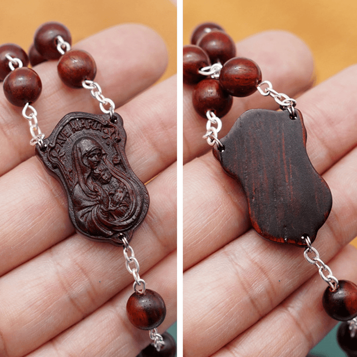 Christianartworkshop Madonna and Child & Crucifix of 8 mm Round Multicolor Olive Wood Alloy Chain Rosary