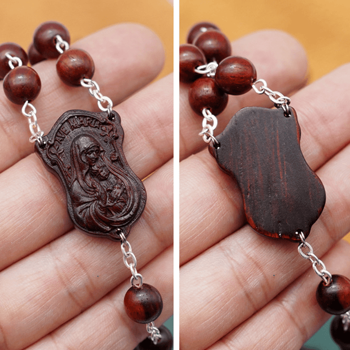 Christianartworkshop Madonna and Child & Crucifix of 8 mm Round Multicolor Olive Wood Alloy Chain Rosary - image 11