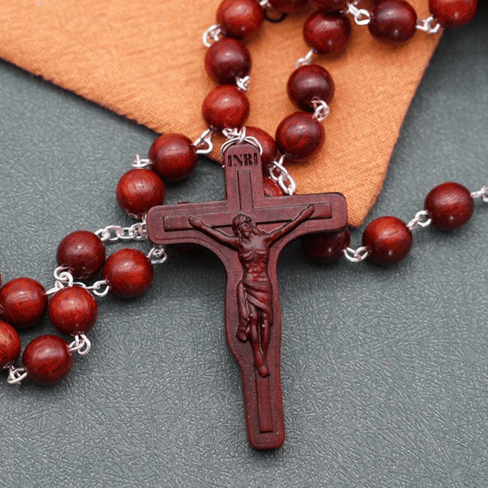 Christianartworkshop Madonna and Child & Crucifix of 8 mm Round Multicolor Olive Wood Alloy Chain Rosary