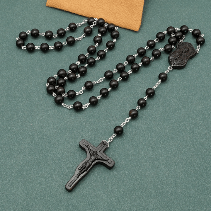 Christianartworkshop Madonna and Child & Crucifix of 8 mm Round Multicolor Olive Wood Alloy Chain Rosary - Ebony--8mm - image 2