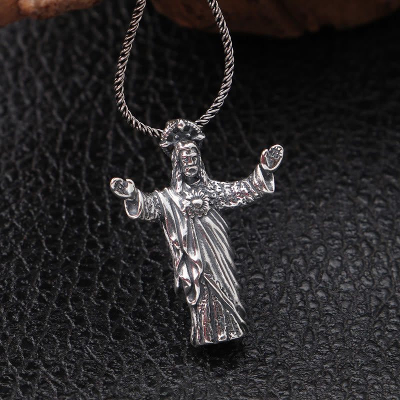 Christianartworkshop Retro Old-Fashioned Style Jesus Sterling Silver Pendant Necklace