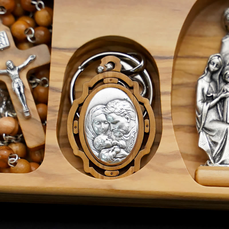 Christianartworkshop Handmade Religious Devotional Olive Wood Holy Family Rosary Set