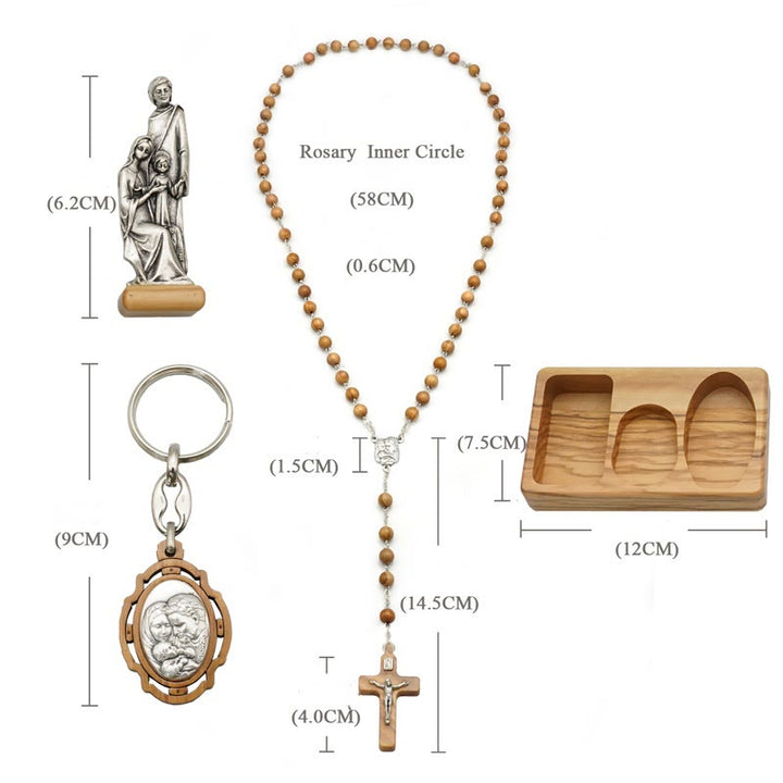 Christian Art Handmade Religious Devotional Olive Wood Holy Family Rosary Set