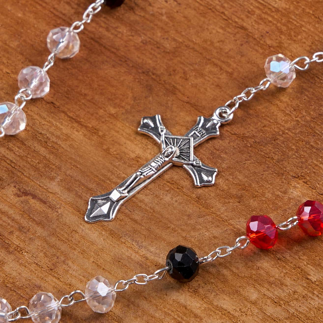 Christian Art Miraculous Medal & Crucifix of 6 mm Polyhedron Multicolor Crystal Alloy Chain Rosary