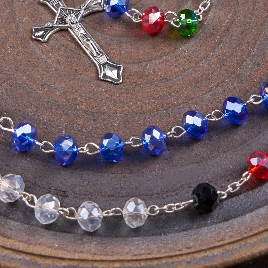 Christianartworkshop Miraculous Medal & Crucifix of 6 mm Polyhedron Multicolor Crystal Alloy Chain Rosary