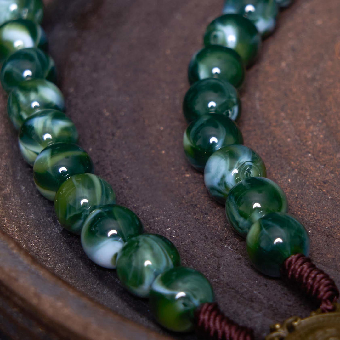 Christianartworkshop Our Lady of Guadalupe & Crucifix of 10 mm Round Green Agate Nylon Cord Rosary