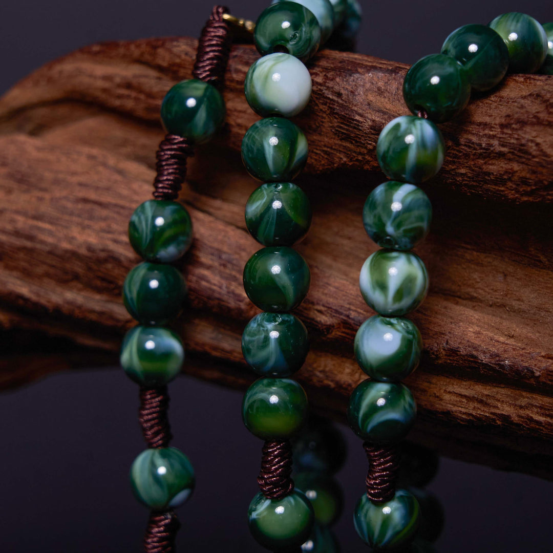 Christianartworkshop Our Lady of Guadalupe & Crucifix of 10 mm Round Green Agate Nylon Cord Rosary