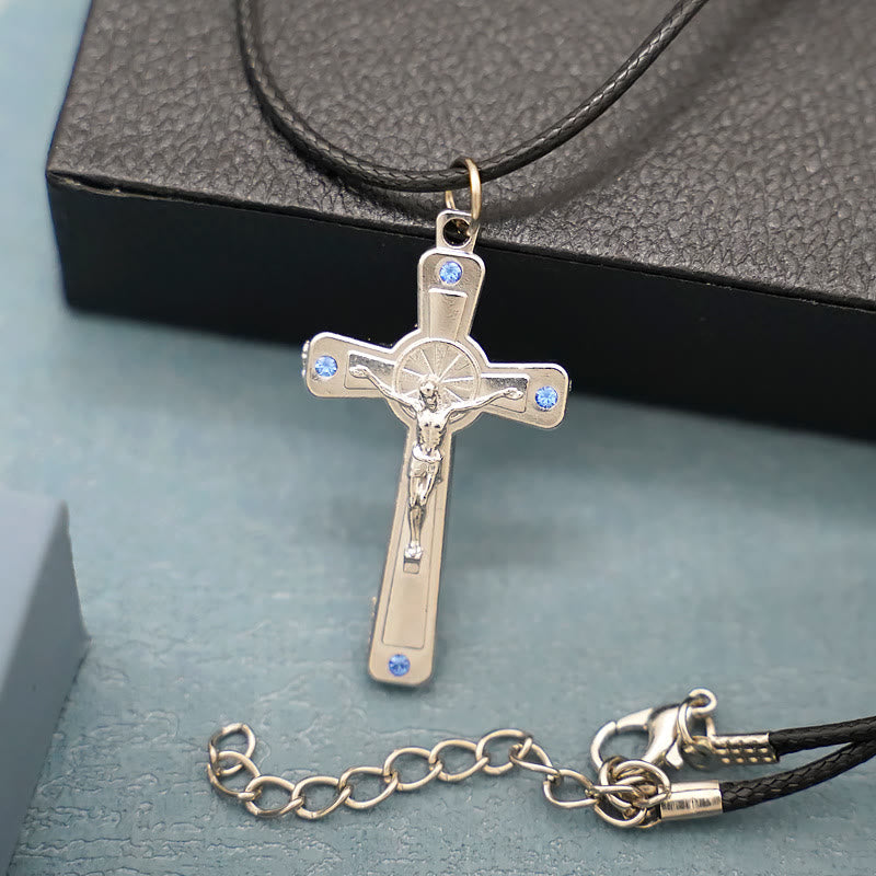 Christianartworkshop Retro Claasic Style Crucifix with Colorful Gemstone Pendant Necklace