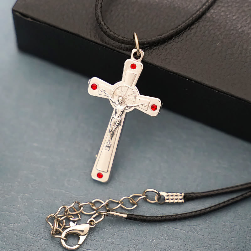 Christianartworkshop Retro Claasic Style Crucifix with Colorful Gemstone Pendant Necklace