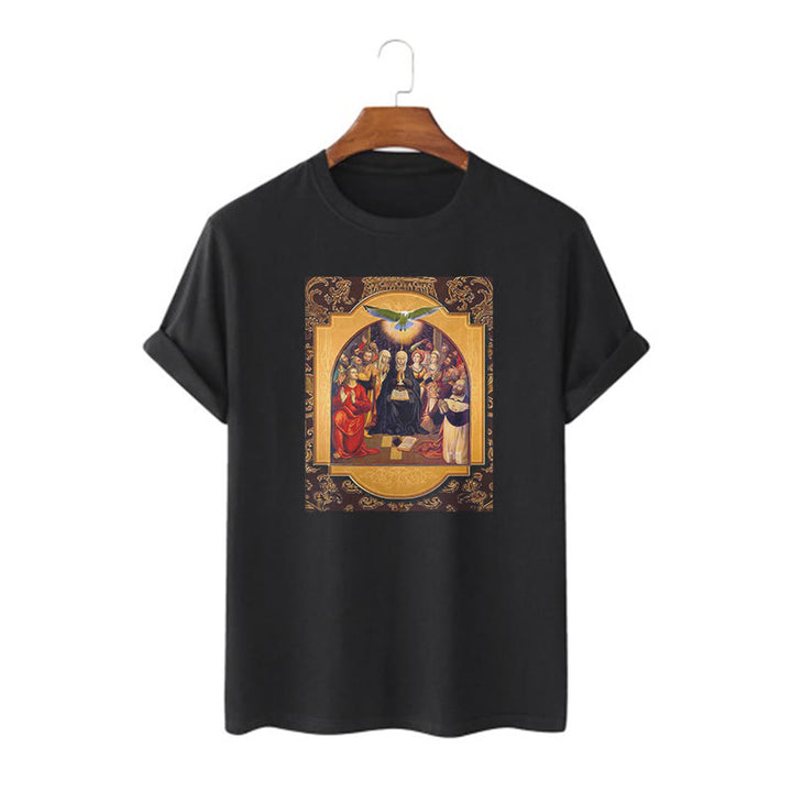 Christianartworkshop Classic Style Holy Spirit Apostles Saint Virgin Mary Short Sleeve Washed T-shirt