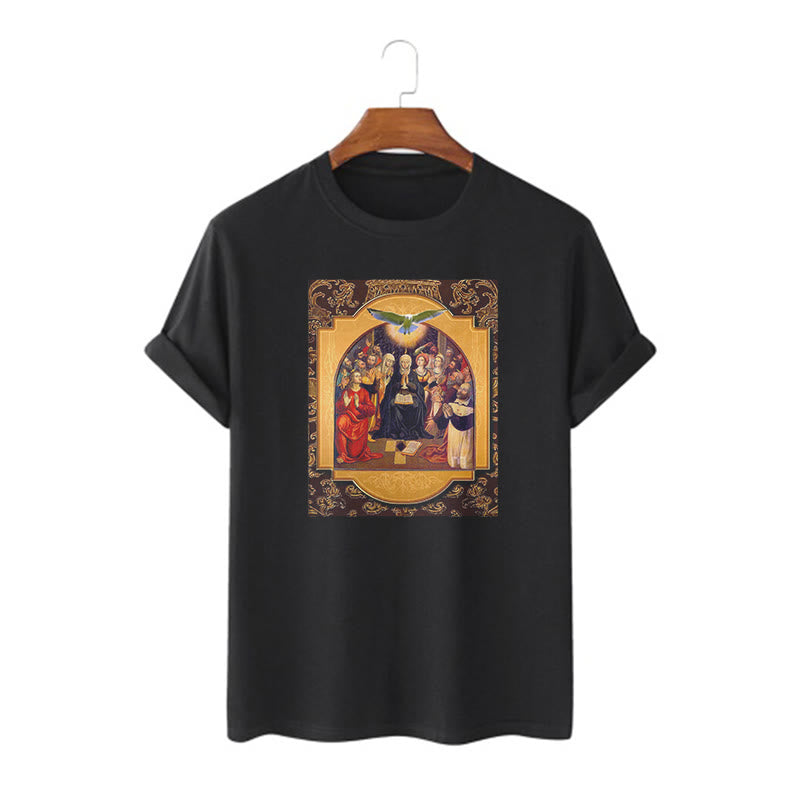 Christianartworkshop Classic Style Holy Spirit Apostles Saint Virgin Mary Short Sleeve T-shirt - Black - 2XL - image 0