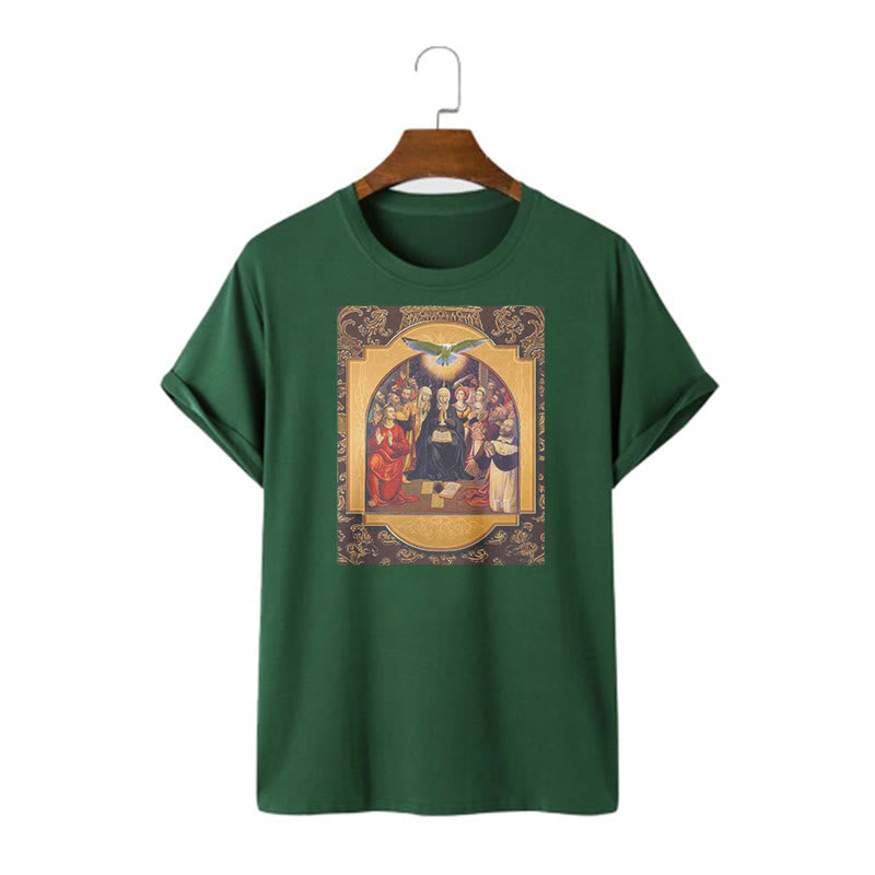 Christianartworkshop Classic Style Holy Spirit Apostles Saint Virgin Mary Short Sleeve T-shirt - Dark Green - 2XL - image 10