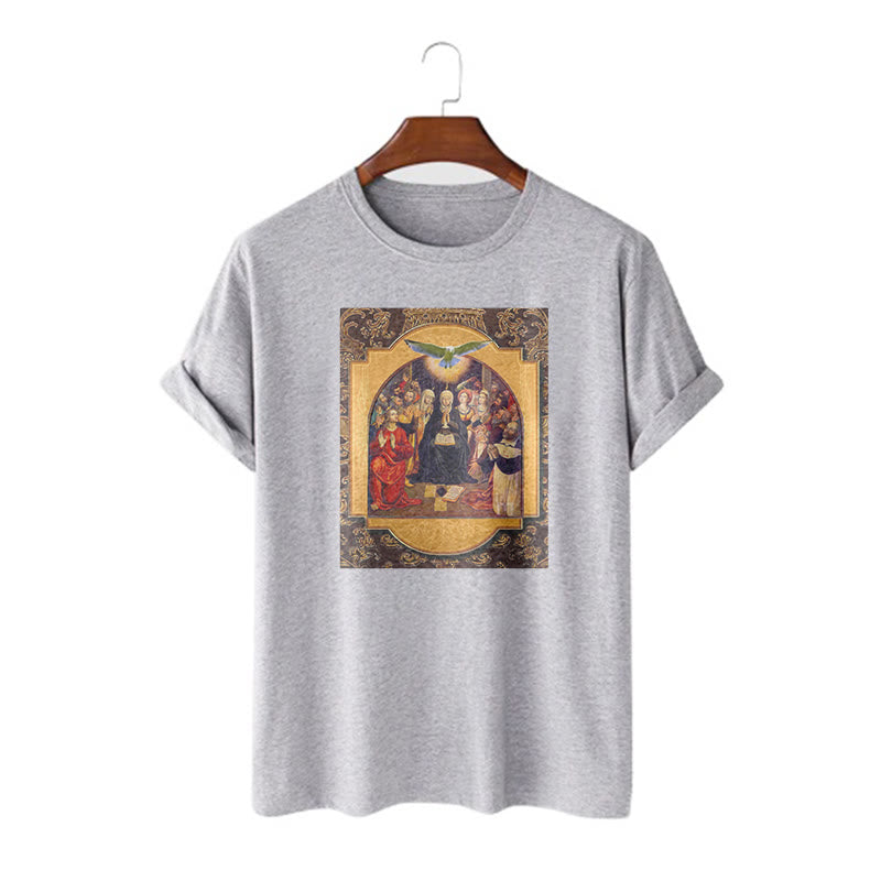 Christianartworkshop Classic Style Holy Spirit Apostles Saint Virgin Mary Short Sleeve Washed T-shirt