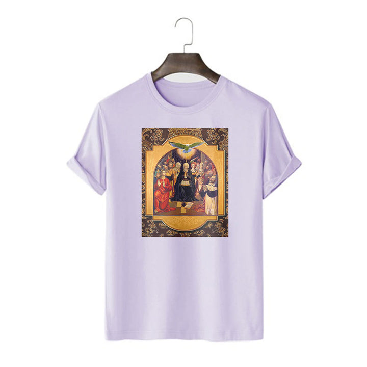 Christianartworkshop Classic Style Holy Spirit Apostles Saint Virgin Mary Short Sleeve T-shirt - Purple - 2XL - image 15