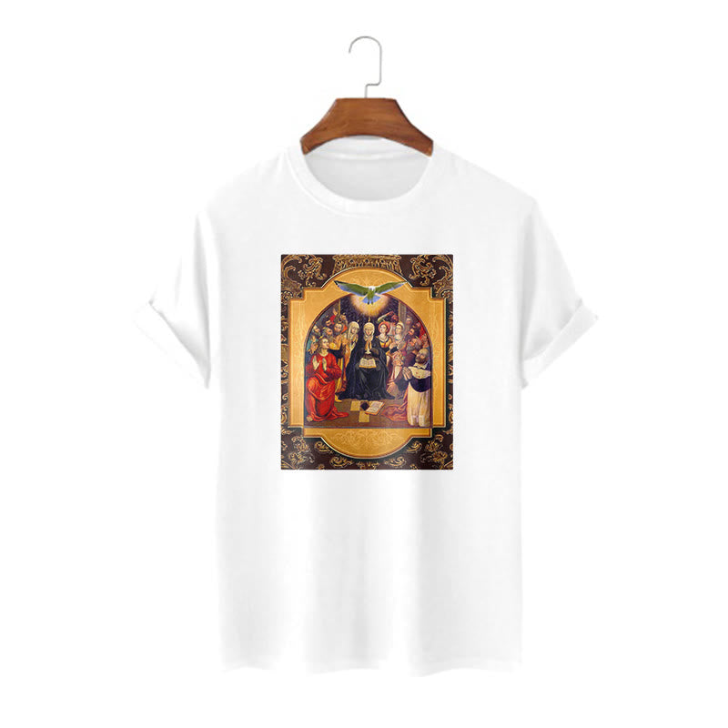 Christianartworkshop Classic Style Holy Spirit Apostles Saint Virgin Mary Short Sleeve T-shirt - White - 2XL - image 4