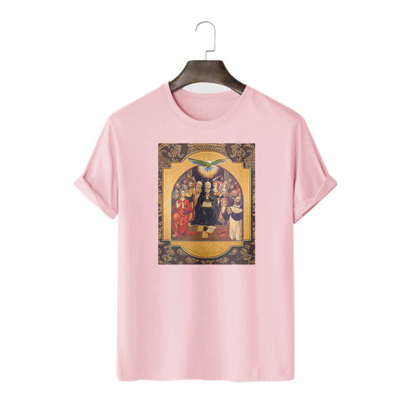 Christianartworkshop Classic Style Holy Spirit Apostles Saint Virgin Mary Short Sleeve T-shirt - Pink - 2XL - image 13